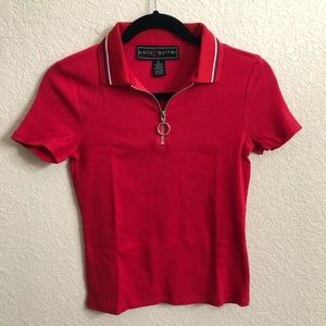 Red collared O-Ring zip up shirt